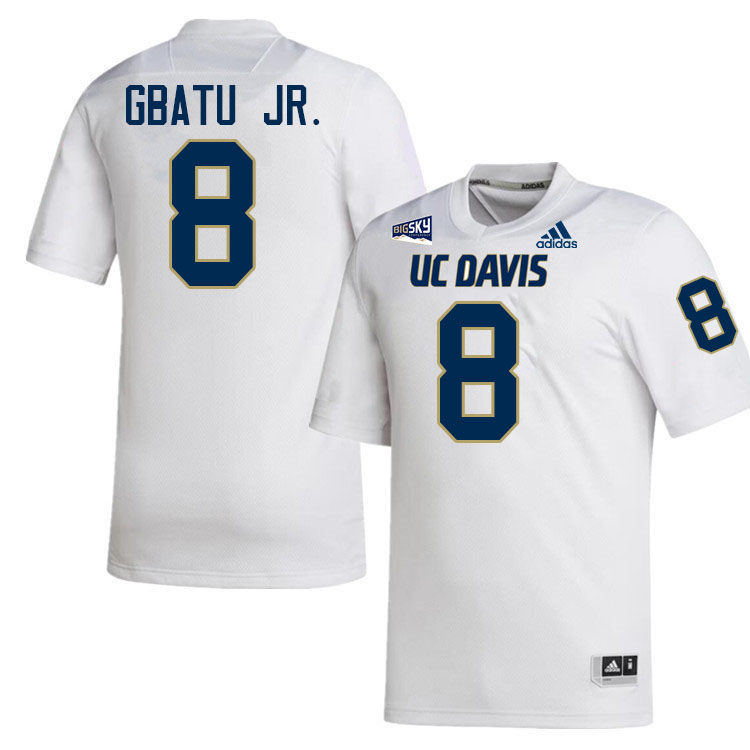 UC Davis Aggies #8 Samuel Gbatu Jr. College Football Jerseys, Uniforms Stitched Sale-White